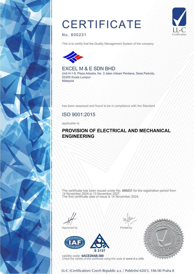ISO 9001:2015 quality management certification